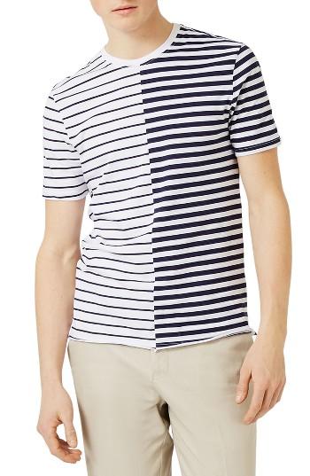 Men's Topman Spliced Stripe T-shirt - Blue