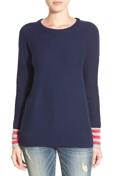 Women's Caslon Contrast Cuff Crewneck Sweater - Blue