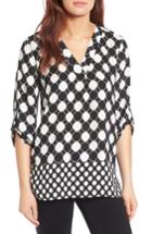 Women's Chaus Checker Dot Roll Sleeve Blouse - Black