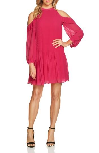 Petite Women's Cece Noelle Cold Shoulder Chiffon Trapeze Dress P - Red