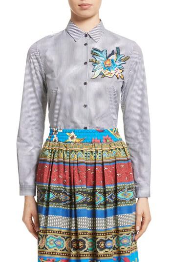 Women's Etro Embroidered Patch Stripe Shirt Us / 38 It - White