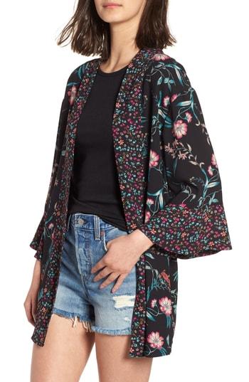 Women's Bp. Mixed Floral Kimono /small - Black