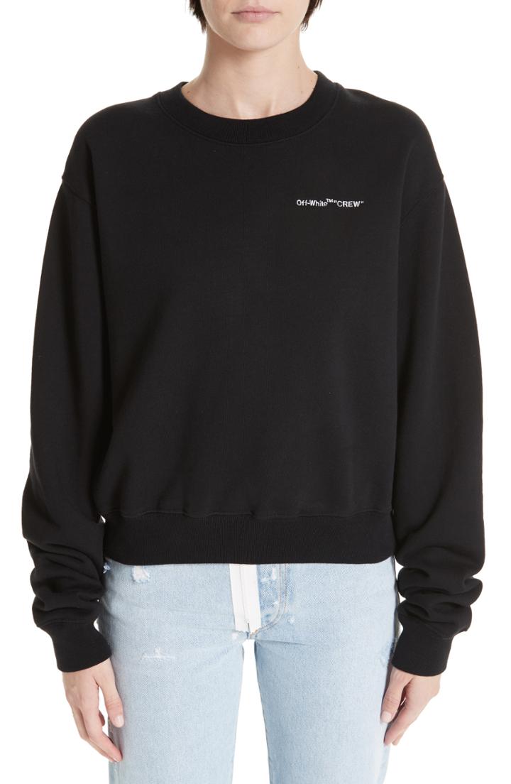 Women's Off-white Quotes Casual Crewneck Sweatshirt - Black