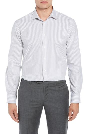 Men's Nordstrom Men's Shop Tech-smart Traditional Fit Stripe Stretch Dress Shirt 32/33 - Grey