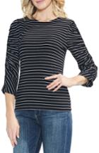 Women's Vince Camuto Textured Ruched Sleeve Stripe Top - Black
