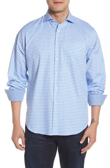 Men's Bugatchi Classic Fit Mini Check Sport Shirt - Blue