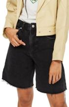 Women's Topshop Moto Longline Straight Nonstretch Jean Shorts Us (fits Like 0) - Black