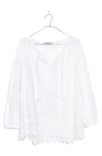 Women's Madewell Eyelet Lattice Top, Size - White