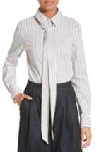 Women's Tibi Stripe Slim Tie Neck Shirt - Brown