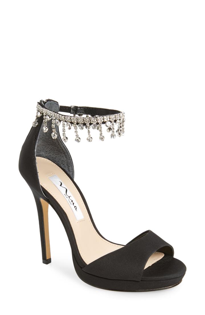 Women's Nina Feya Embellished Ankle Strap Sandal M - Black