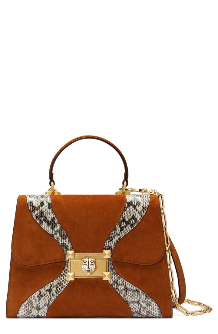 Gucci Small Osiride Leather & Canvas Top Handle Satchel - Brown