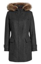 Women's Pendleton Portland Wool Duffle Coat With Genuine Fur Trim - Grey