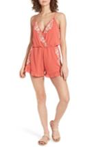 Women's Trixxi Embroidered Woven Romper - Coral