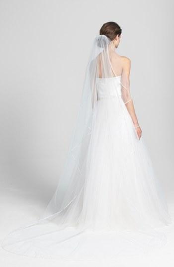 Wedding Belles New York 'mable' Satin Trim Cathedral Veil, Size - Ivory