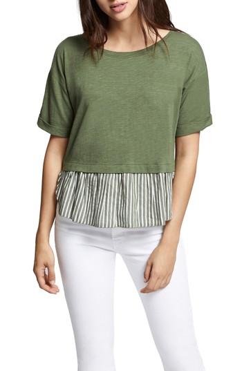 Women's Sanctuary Skye Lace Back Mixed Media Tee, Size - Green