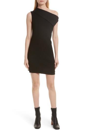 Women's Helmut Lang Asymmetric Wool Blend Scuba Minidress - Black
