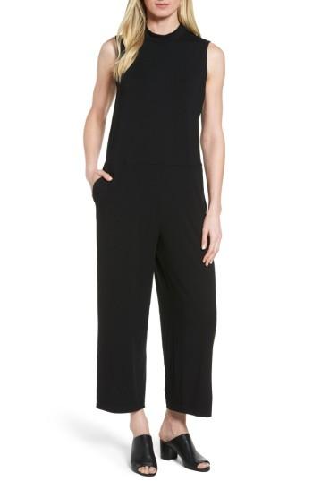 Women's Eileen Fisher Jersey Crop Wide Leg Jumpsuit - Black