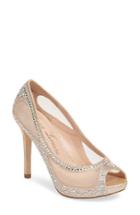 Women's Lauren Lorraine Bernice Peep Toe Crystal Embellished Pump M - Beige
