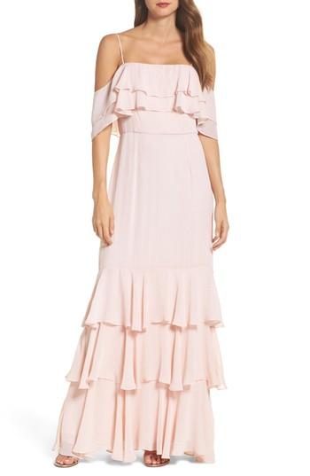 Women's Wayf Lauren Off The Shoulder Tiered Gown - Beige