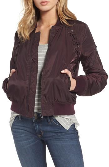 Women's Steve Madden Lace Detail Bomber Jacket - Burgundy