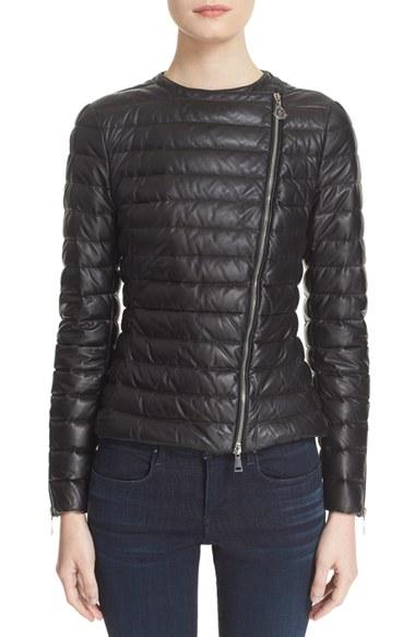 Women's Moncler 'palomete' Lambskin Leather Down Moto Jacket