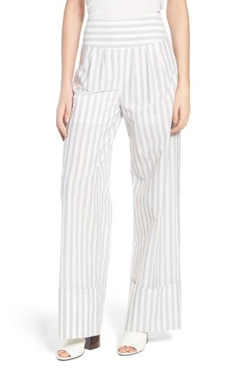 Women's Lost Ink Wide Turn Up Stripe Trouser - Grey