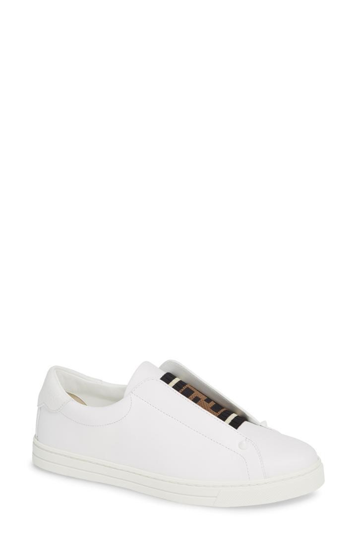 Women's Fendi Rockoclick Knit Logo Slip-on Sneaker .5us / 38eu - White