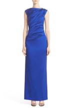 Women's Talbot Runhof Bateau Neck Stretch Satin Column Gown - Blue