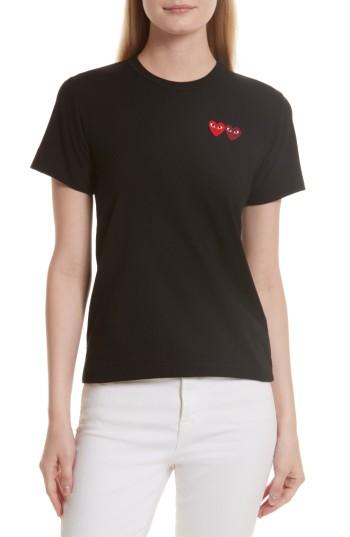 Women's Comme Des Garcons Play Double Heart Tee - Black