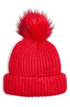 Women's Topshop Faux Fur Pompom Beanie - Red