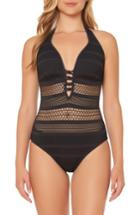 Women's Bleu By Rod Beattie Crochet Halter One-piece Swimsuit - Black