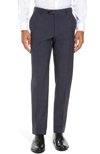 Men's Pal Zileri Marzotto Flat Front Check Wool Trousers Us/ 54 Eu - Blue
