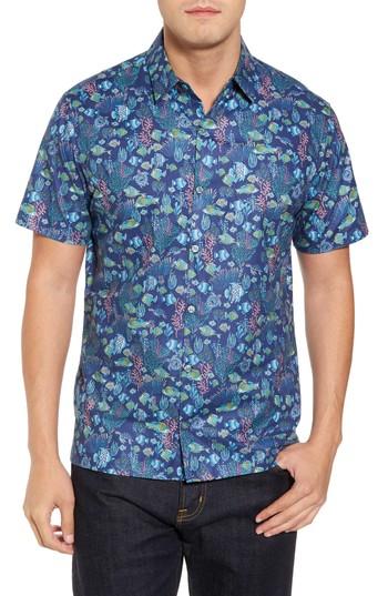 Men's Tori Richard Aquaculture Slim Fit Camp Shirt, Size - Blue