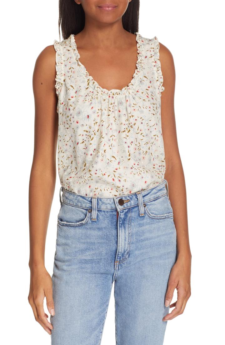 Women's Rebecca Taylor Vivianna Floral Silk Ruffle Tank - Ivory