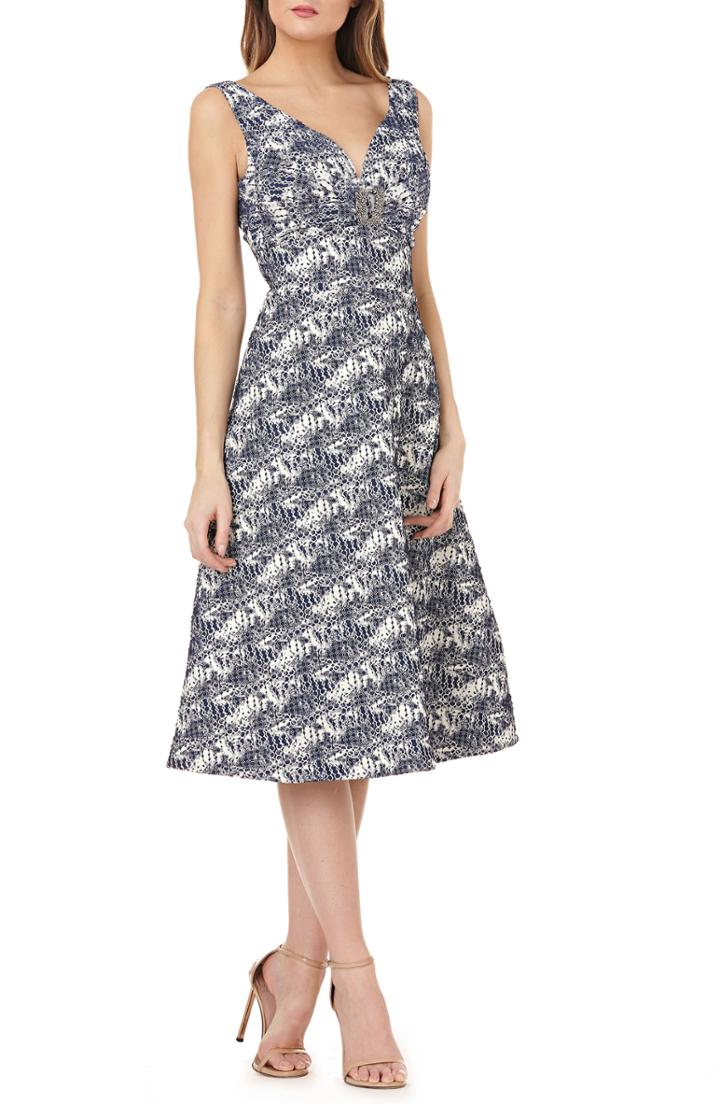 Women's Kay Unger Sleeveless Jacquard A-line Tea Length Dress