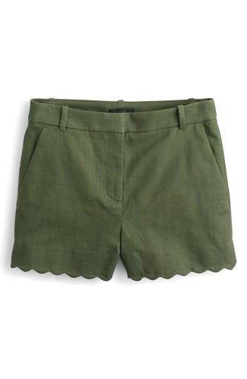 Women's J.crew Fiesta Scallop Hem Stretch Cotton Shorts - Green