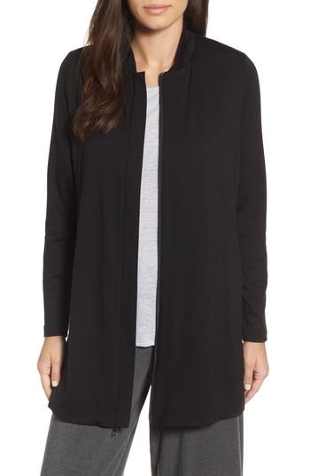 Women's Eileen Fisher Front Zip Cardigan, Size - Black