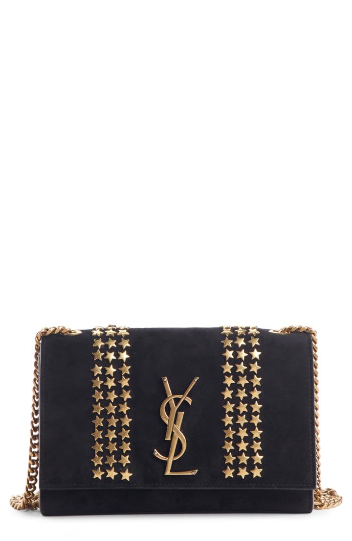 Saint Laurent Small Kate Stars Suede Crossbody Bag - Black