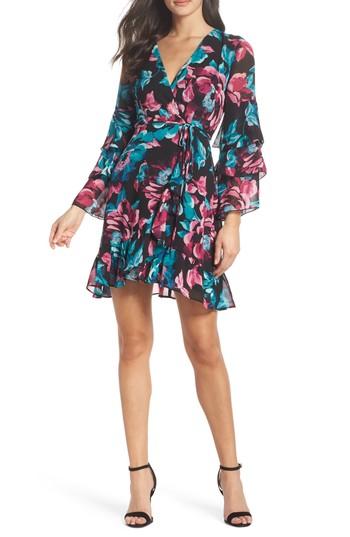 Women's Charles Henry Wrap Tiered Sleeve Dress - Black