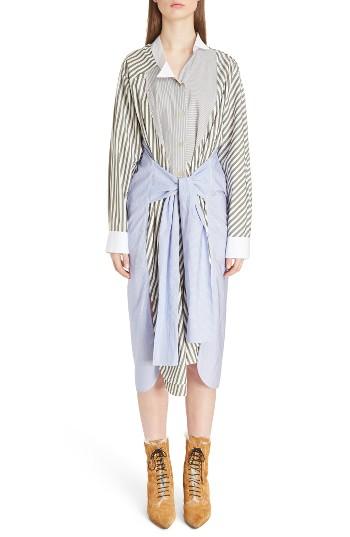 Women's Loewe Tie Waist Cotton Poplin Shirtdress Us / 34 Fr - Blue