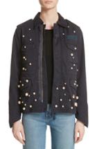 Women's Tu Es Mon Tresor Snow Imitation Pearl Embellished Field Jacket Us / 38 Fr - Blue