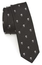 Men's Alexander Mcqueen Skull Polka Dot Silk Skinny Tie, Size - Black