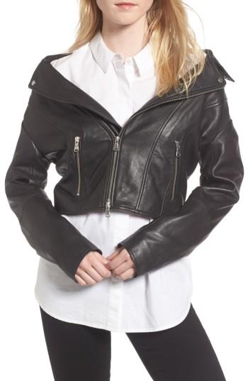 Women's Trouve Leather Moto Jacket - Black