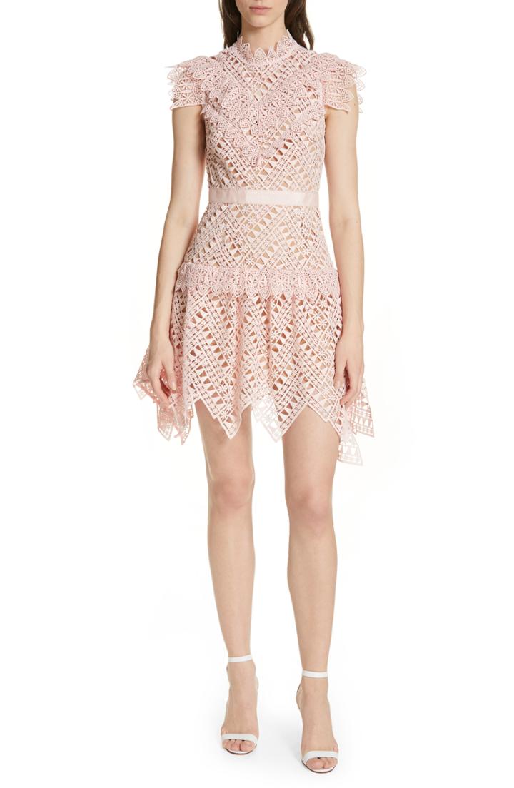 Women's Self-portrait Triangle Lace Minidress - Pink