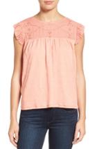 Women's Caslon Eyelet Embroidered Flutter Sleeve Top