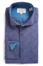 Men's Ted Baker London Scooter Trim Fit Texture Dress Shirt .5 32/33 - Blue