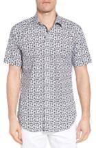 Men's Bugatchi Shaped Fit Floral Sport Shirt - Black
