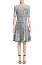 Women's St. John Collection Grid Knit Fit & Flare Dress - Blue