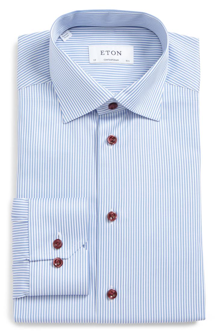 Men's Eton Signature Twill Contemporary Fit Stripe Dress Shirt