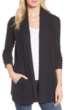 Women's Gibson Cozy Fleece Ribbed Cardigan, Size Regular - Grey